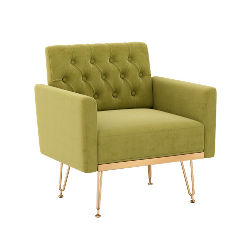 Accent Chair for Living Room, Comfy Oversized Velvet Upholstered Arm Chairs, Mid Century Modern Reading Single Sofa Side Chair with Tufted Back and Gold Legs for Bedroom (1, Olive Green)