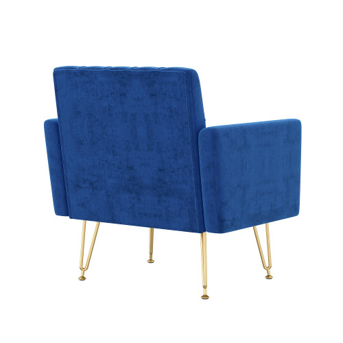 Accent Chair for Living Room, Comfy Oversized Velvet Upholstered Arm Chairs, Mid Century Modern Reading Single Sofa Side Chair with Tufted Back and Gold Legs for Bedroom (2, Navy)