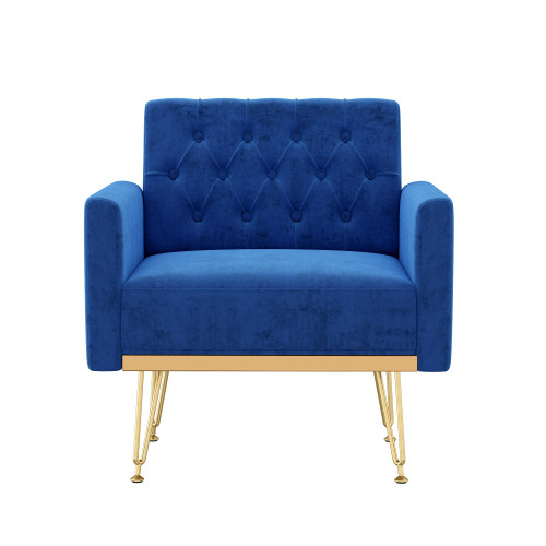 Accent Chair for Living Room, Comfy Oversized Velvet Upholstered Arm Chairs, Mid Century Modern Reading Single Sofa Side Chair with Tufted Back and Gold Legs for Bedroom (2, Navy)