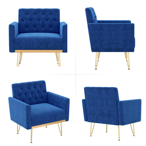 Accent Chair for Living Room, Comfy Oversized Velvet Upholstered Arm Chairs, Mid Century Modern Reading Single Sofa Side Chair with Tufted Back and Gold Legs for Bedroom (2, Navy)