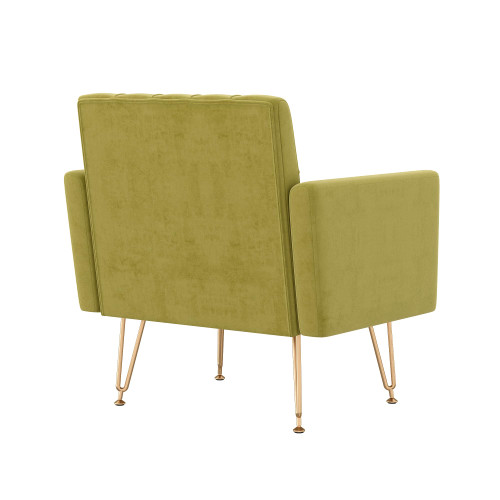  Accent Chair for Living Room, Comfy Oversized Velvet Upholstered Arm Chairs, Mid Century Modern Reading Single Sofa Side Chair with Tufted Back and Gold Legs for Bedroom (2, Olive Green)