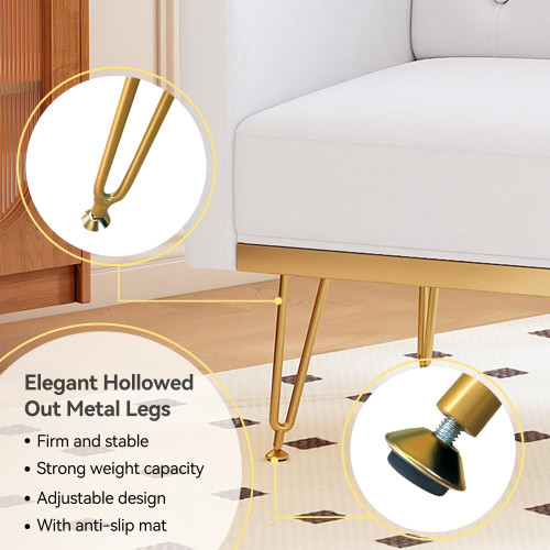 Accent Chair for Living Room, Comfy Oversized Velvet Upholstered Arm Chairs, Mid Century Modern Reading Single Sofa Side Chair with Tufted Back and Gold Legs for Bedroom (2, Pure White)