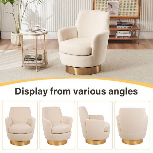 Swivel Barrel Chair,Modern Velvet Upholstered Round Swivel Accent Chairs with Tall Backrest,360 Degree Single Sofa Chair Armchair for Living Room, Beige