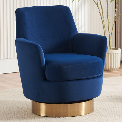 Swivel Barrel Chair,Modern Velvet Upholstered Round Swivel Accent Chairs with Tall Backrest,360 Degree Single Sofa Chair Armchair for Living Room, Navy Blue