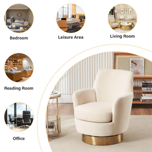 Swivel Barrel Chair Set of 2,Modern Velvet Upholstered Round Swivel Accent Chairs with Tall Backrest,360 Degree Single Sofa Chair Armchair for Living Room, Beige