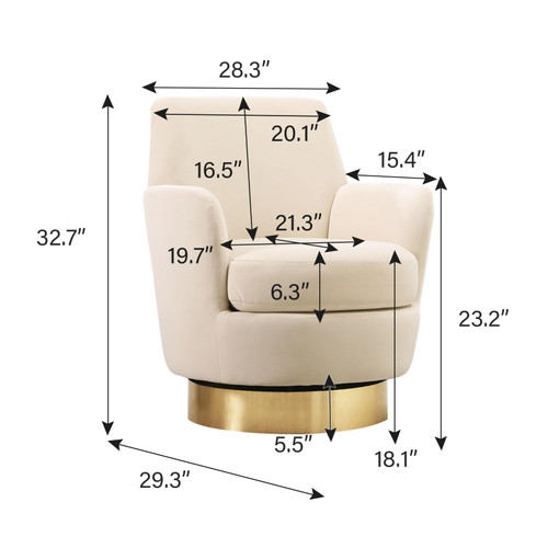 Swivel Barrel Chair Set of 2,Modern Velvet Upholstered Round Swivel Accent Chairs with Tall Backrest,360 Degree Single Sofa Chair Armchair for Living Room, Beige