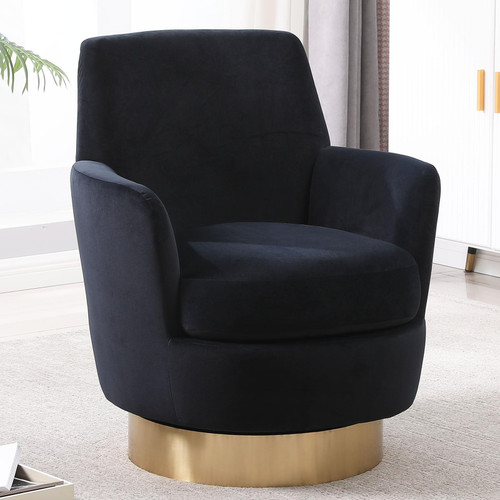 Swivel Barrel Chair Set of 2,Modern Velvet Upholstered Round Swivel Accent Chairs with Tall Backrest,360 Degree Single Sofa Chair Armchair for Living Room, Black