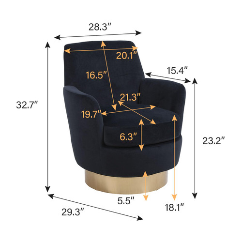 Swivel Barrel Chair Set of 2,Modern Velvet Upholstered Round Swivel Accent Chairs with Tall Backrest,360 Degree Single Sofa Chair Armchair for Living Room, Black