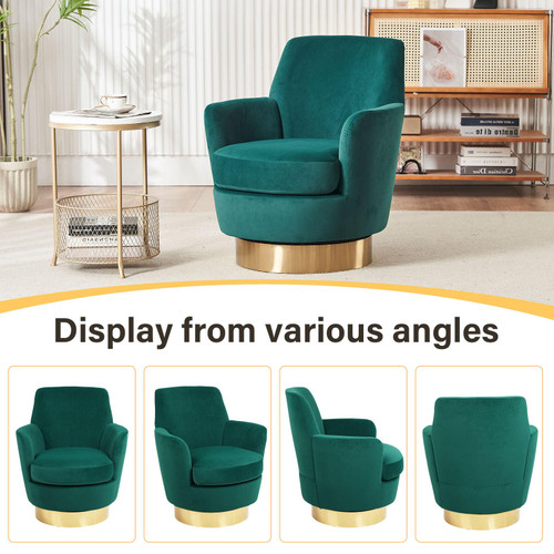 Swivel Barrel Chair Set of 2,Modern Velvet Upholstered Round Swivel Accent Chairs with Tall Backrest,360 Degree Single Sofa Chair Armchair for Living Room, Emerald