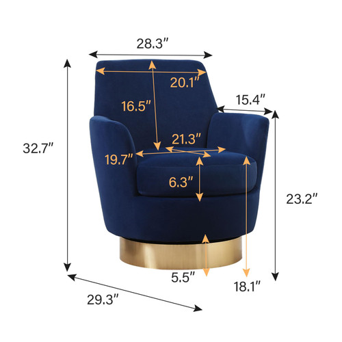 Swivel Barrel Chair Set of 2,Modern Velvet Upholstered Round Swivel Accent Chairs with Tall Backrest,360 Degree Sofa Chair Armchair for Living Room,Navy Blue