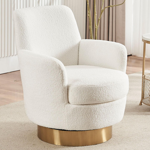 Swivel Barrel Chair Set of 2,Modern Comfy Teddy Upholstered Round Swivel Accent Chairs,360 Degree Single Sofa Chair for Living Room, White