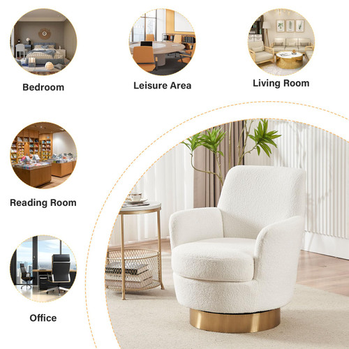 Swivel Barrel Chair Set of 2,Modern Comfy Teddy Upholstered Round Swivel Accent Chairs,360 Degree Single Sofa Chair for Living Room, White