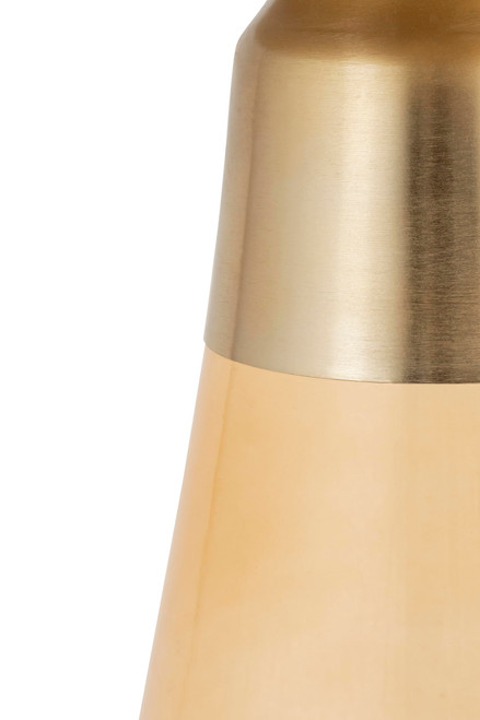 Modern Cylindrical Side Table with Glass Base and Sturdy Gold Metal Top, Tempered Glass, for Living Room & Bedroom, Amber,Assembled