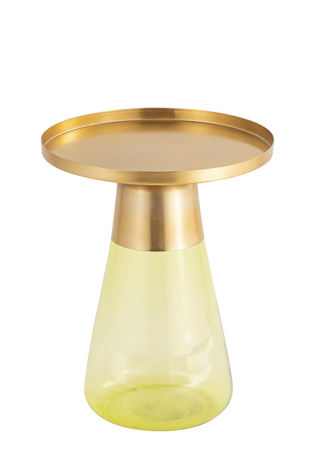 Modern Cylindrical Side Table with Glass Base and Sturdy Gold Metal Top, Round End Table with Tempered Glass, Accent Table, Drink Table, for Living Room & Bedroom, Green,Assembled