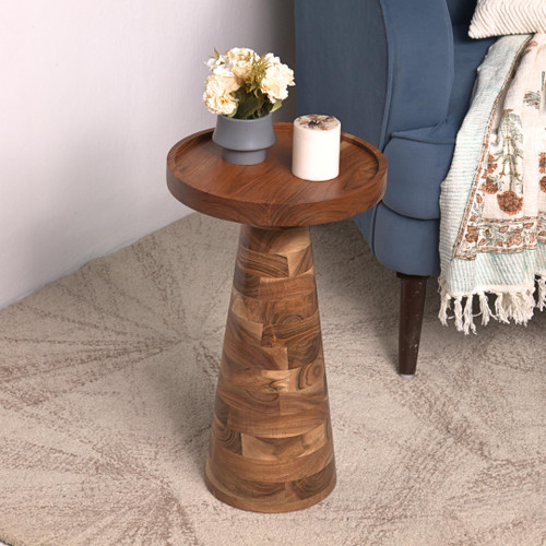 Mid-Century Farmhouse Cottagecore Accent End Table, Solid Wood Side Table with Tray Top,Pedestal Martini Table, Handmade Plant Stand Rustic Drink Table for Living Room, Bedroom, Natural,Assembled-1768155362