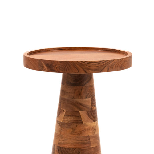 Mid-Century Farmhouse Cottagecore Accent End Table, Solid Wood Side Table with Tray Top,Pedestal Martini Table, Handmade Plant Stand Rustic Drink Table for Living Room, Bedroom, Natural,Assembled-1768155362