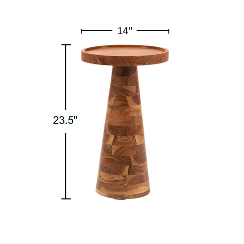 Mid-Century Farmhouse Cottagecore Accent End Table, Solid Wood Side Table with Tray Top,Pedestal Martini Table, Handmade Plant Stand Rustic Drink Table for Living Room, Bedroom, Natural,Assembled-1768155362
