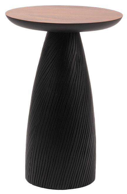 Mid-Century Farmhouse Cottagecore Accent Drink Table, Round Solid Mango Wood Accent Table with Carved Cone Base Minimalist Design for Small Spaces, Living Room, Bedroom or Entryway, Black, Assembled