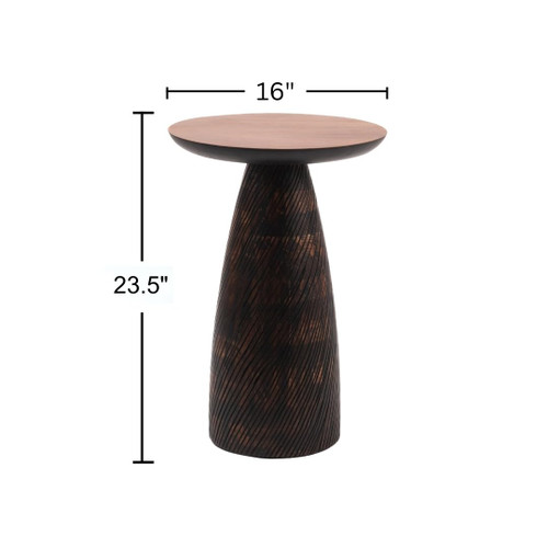 Mid-Century Farmhouse Cottagecore Accent Drink Table, Round Solid Mango Wood Accent Table with Carved Cone Base Minimalist Design for Small Spaces, Living Room, Bedroom or Entryway, Walnut, Assembled