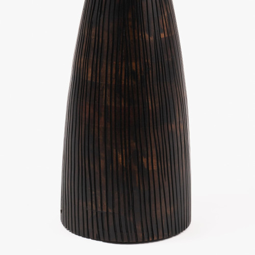 Mid-Century Farmhouse Cottagecore Accent Drink Table, Round Solid Mango Wood Accent Table with Carved Cone Base Minimalist Design for Small Spaces, Living Room, Bedroom or Entryway, Brown, Assembled