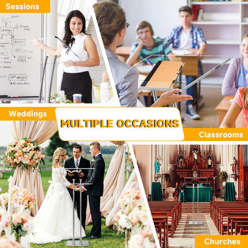 Acrylic Podium Lectern with Iron Stable Bottom, Pulpits for Churches with 10MM Thickened Acrylic Countertop, Multi Function Pulpit for Modern Classroom Music Concert Wedding Conference Event!