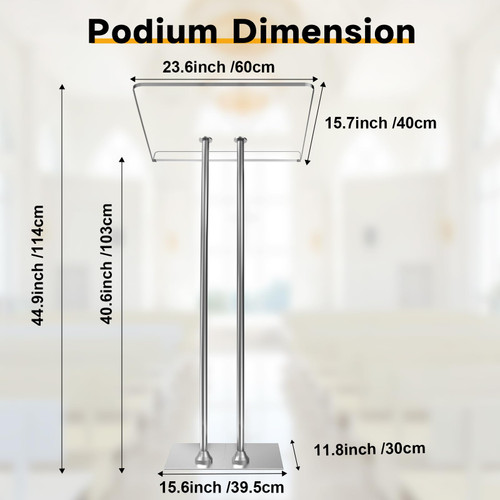 Acrylic Podium Lectern with Iron Stable Bottom, Pulpits for Churches with 10MM Thickened Acrylic Countertop, Multi Function Pulpit for Modern Classroom Music Concert Wedding Conference Event!