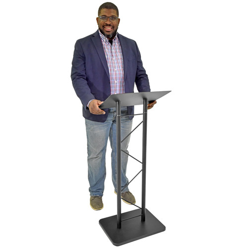 Large Portable Lectern, Stand Up Church Pulpit, Slanted Lectern, Conference Podium for Speakers, Speeches and Other Occasions- Truss Lectern, Black Powder Coat Finish, Metal