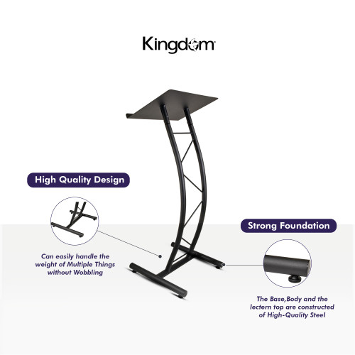 All Metal-Constructed Curved Lectern with “H” Style Base, Stand up Church Pulpit, Slanted Lectern, Conference Podium for Speakers, Speeches, Other Occasions, Powder Coat Finish Black