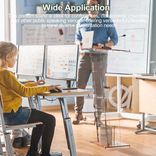 Acrylic Clear Lecterns Podium Stand, 48 Inch - Pulpits with Storage Shelf for Churches, Conference, Speeches, Weddings, Classrooms, Professional Presentation Podiums (Transparent)