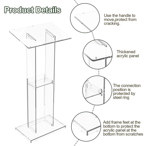 Acrylic Clear Lecterns Podium Stand, 50 Inch - Pulpits for Classrooms, Weddings, Churches, Conference, Speeches, Professional Presentation Podiums with Storage Shelf (Transparent)