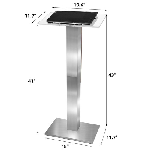 Stainless Steel Podium Stand with Acrylic Reading Surface & Hidden Cable Entry, Professional Modern Podium Stand with Wood Decoration for Church, Podium Stand for Church, Conference, Speech, Wedding