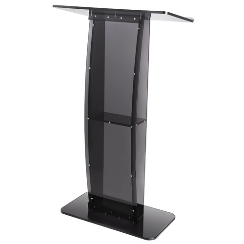 Acrylic Podium, 47" Acrylic Podium Stand with Wide Reading Surface & Storage Shelf, Floor-Standing Clear Pulpits Acrylic for Church Office School, Black