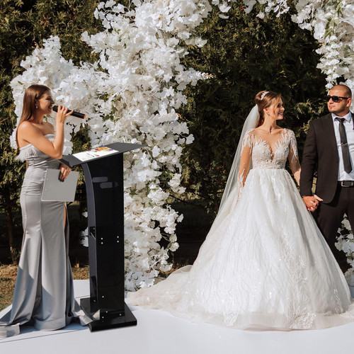 Acrylic Podium Pulpit Stand, 45" Clear Black Podium Stand with Storage Shelf for Classroom, Weddings, Conference, Concert, Professional Presentation Podiums