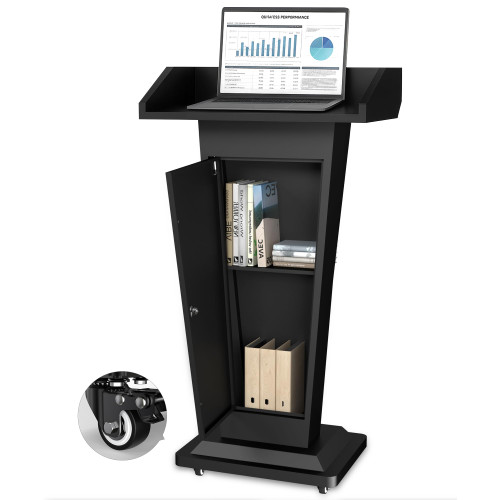Podium Stand with Wheels, Heavy-Duty Metal Lecterns & Podiums with Storage, 46.5”H Portable Pulpits for Churches, Classrooms and Conferences, Scratch-Resistant Surface, Black