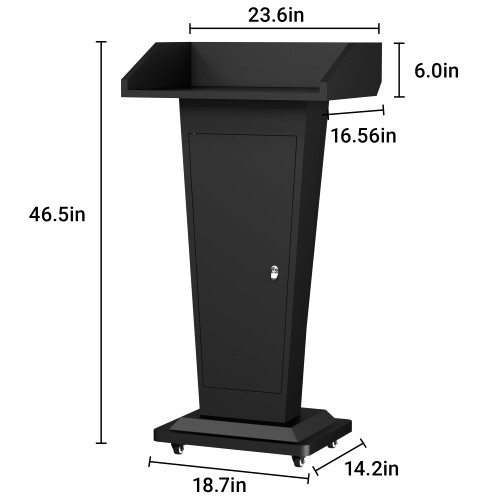 Podium Stand with Wheels, Heavy-Duty Metal Lecterns & Podiums with Storage, 46.5”H Portable Pulpits for Churches, Classrooms and Conferences, Scratch-Resistant Surface, Black