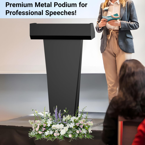 Podium Stand with Wheels, Heavy-Duty Metal Lecterns & Podiums with Storage, 46.5”H Portable Pulpits for Churches, Classrooms and Conferences, Scratch-Resistant Surface, Black