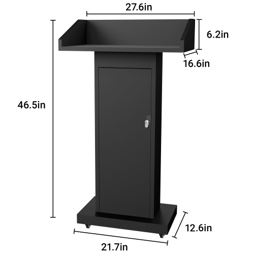 Podium Stand with Wheels for Lectern Presentation, Heavy-Duty Metal Pulpits for Offices, Classrooms, Conferences and Churches, Scratch-Resistant Surface, Hidden 2-Tier Storage, 46.5”H Black