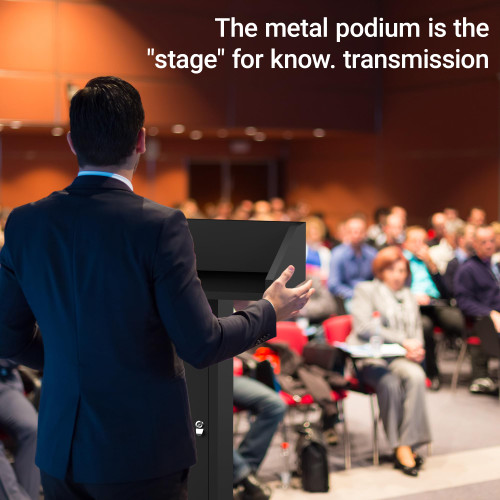 Podium Stand with Wheels for Lectern Presentation, Heavy-Duty Metal Pulpits for Offices, Classrooms, Conferences and Churches, Scratch-Resistant Surface, Hidden 2-Tier Storage, 46.5”H Black