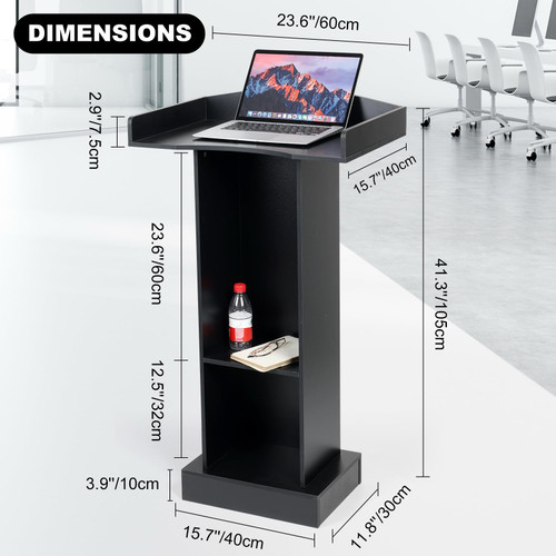 Podium Stand for Lectern Presentation Church Classroom, Pulpit with Wooden Heavy Base, Black Podium for Lecture, Wedding Speech