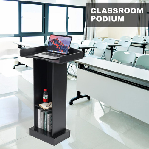 Podium Stand for Lectern Presentation Church Classroom, Pulpit with Wooden Heavy Base, Black Podium for Lecture, Wedding Speech