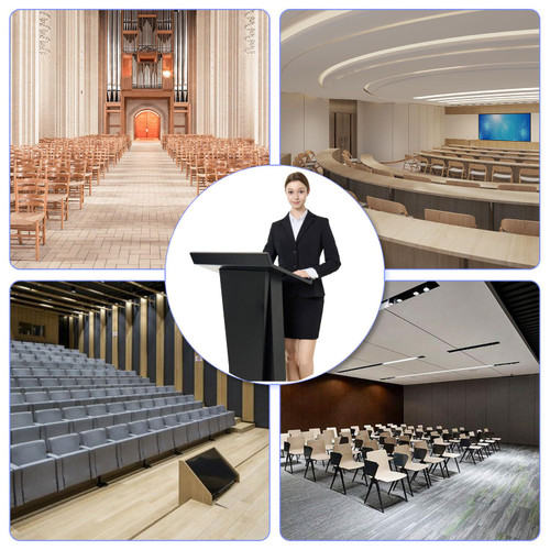 Mobile Podium Stand with Wheels, Heavy Duty Rolling Lectern with Lockable Casters, Black Metal Pulpit with Storage Cabinet for Church, Classroom, Office & Conference Presentations