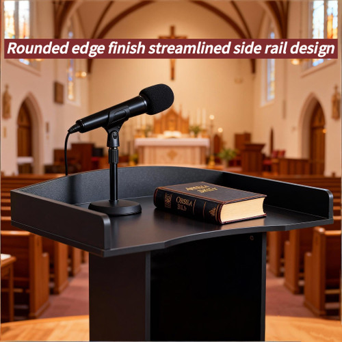 Wooden Podium Stand for Lectern Presentation Church Classroom, Podium for Lecture with Heavy Base Black Pulpit Lecture Teacher Conference Wedding Speech