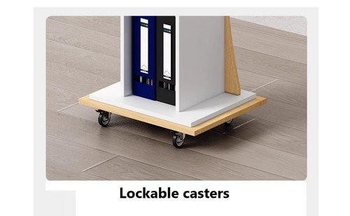 Mobile Wooden Podium Stand with Lockable Wheels Modern Presentation Blockboard Lectern Oak Color with Storage Shelves for Office, Church, Classroom, Conference Room