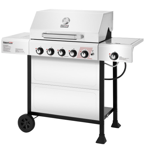 Burner BBQ Liquid Propane Gas Grill with Side Burner, Stainless Steel 61,000 BTU Output for Patio Garden Picnic Backyard Cooking, Silver