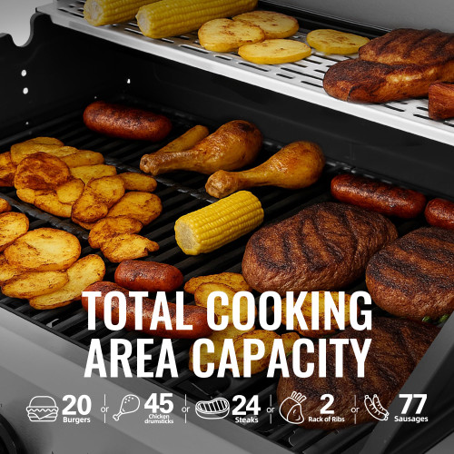 Burner BBQ Liquid Propane Gas Grill with Side Burner, Stainless Steel 61,000 BTU Output for Patio Garden Picnic Backyard Cooking, Silver