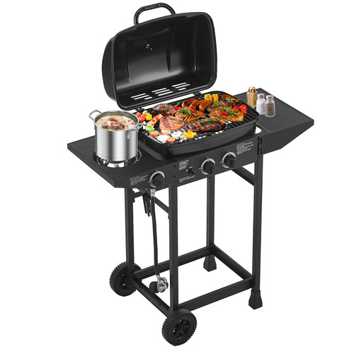 2 Burner Gas Grill with Side Burner, BBQ Propane Gas Grill With Porcelain-Enameled Cast Iron Grates and Bottle Opener, Stainless Steel Grill for Outdoor Cooking, Patios, Backyards,23800BTU