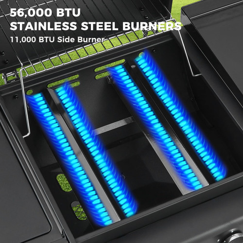 5 Burners Gas Grill and Griddle Combo with Side Burner, Propane Gas Grills with Heavy-duty Enamel Grate, Durable BBQ Outdoor Flat Top Grill for Backyard and Patios, 56000 BTU