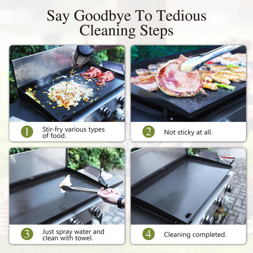 28-Inch Flat Top Grill with Ceramic Coated Cast Iron Griddle, 3-Burner Propane Gas BBQ Griddle, Portable Outdoor Barbecue Grill,33,000 BTU,Black