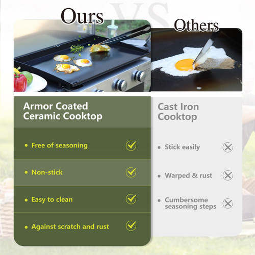 28-Inch Flat Top Grill with Ceramic Coated Cast Iron Griddle, 3-Burner Propane Gas BBQ Griddle, Portable Outdoor Barbecue Grill,33,000 BTU,Black