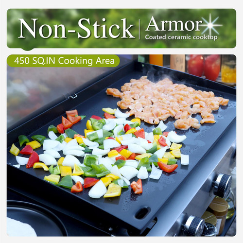 28-Inch Flat Top Grill with Ceramic Coated Cast Iron Griddle, 3-Burner Propane Gas BBQ Griddle, Portable Outdoor Barbecue Grill,33,000 BTU,Black